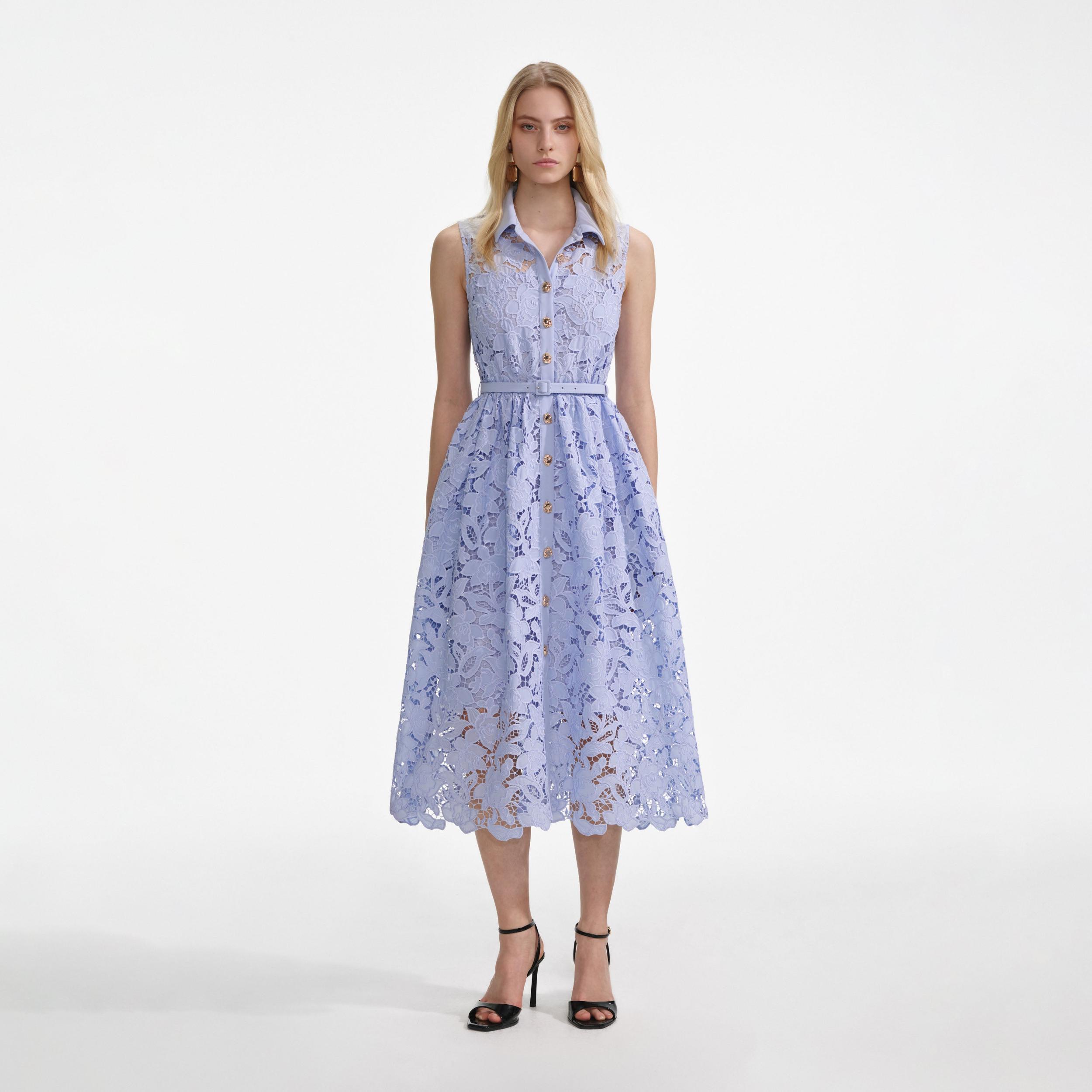 Blue Lace Sleeveless Midi Dress Product Image