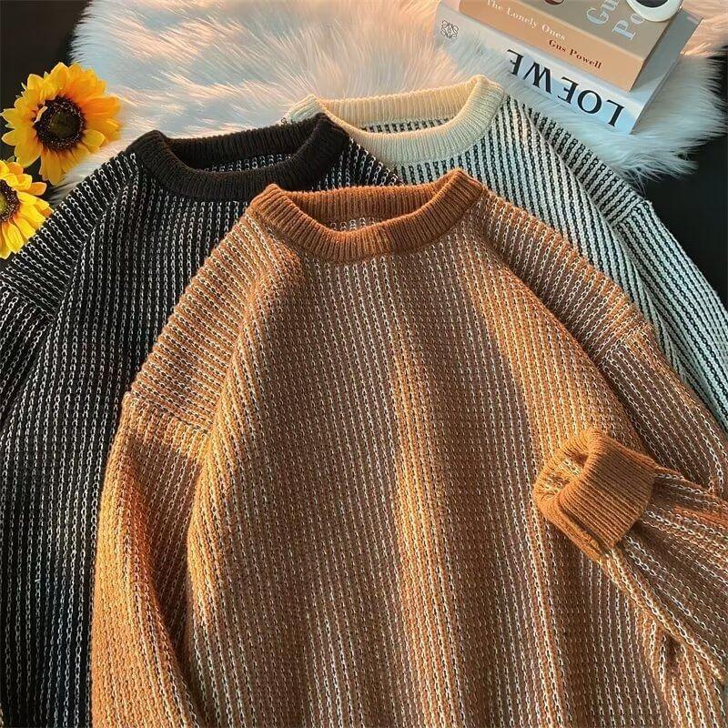 Crew Neck Striped Oversized Sweater Product Image