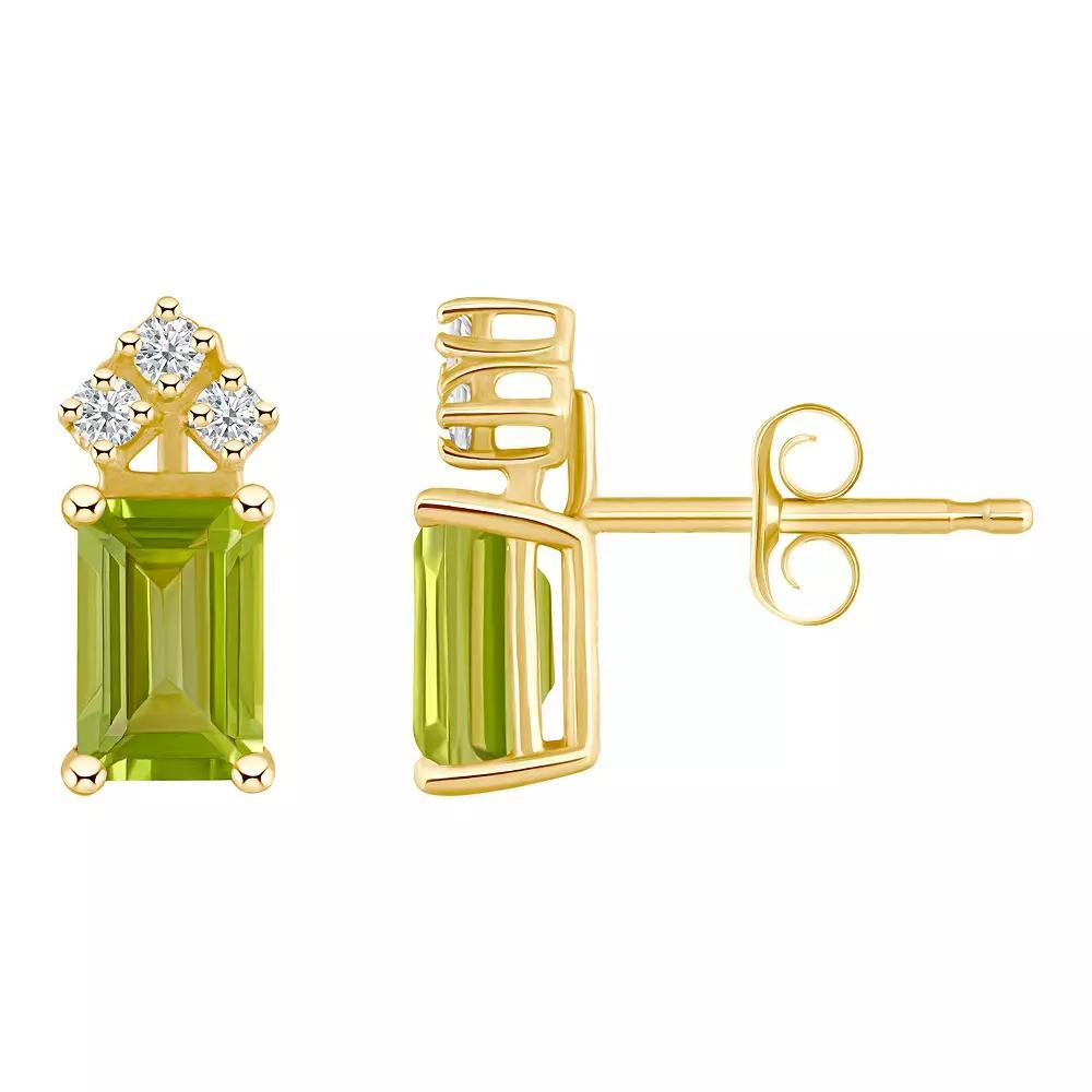 Celebration Gems 14k Gold Emerald Cut Peridot & 1/8 Carat T.W. Diamond Stud Earrings, Women's Product Image