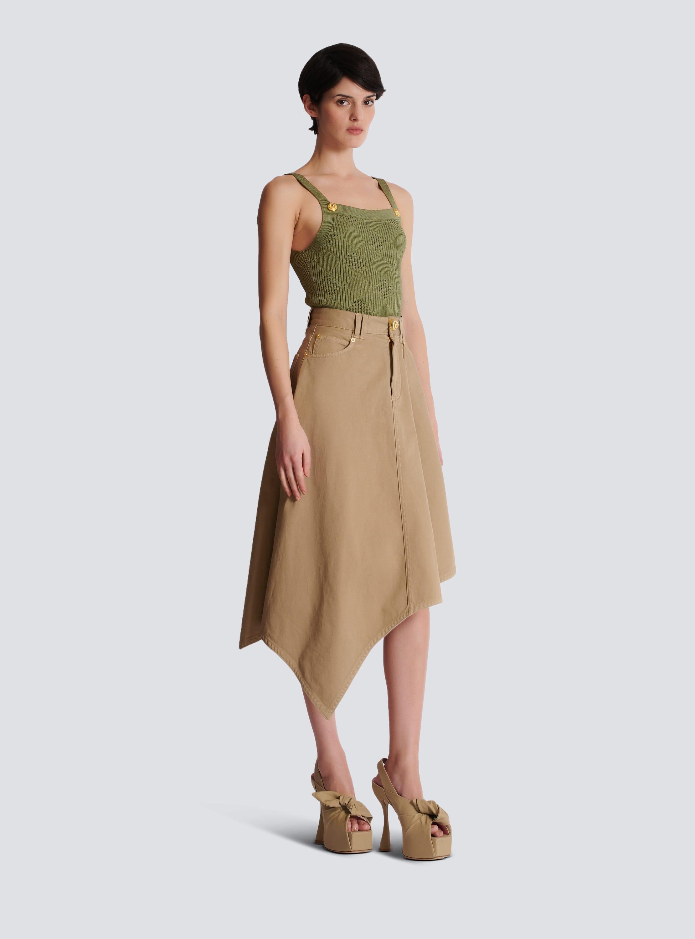 Asymmetrical pleated skirt in cotton canvas Product Image