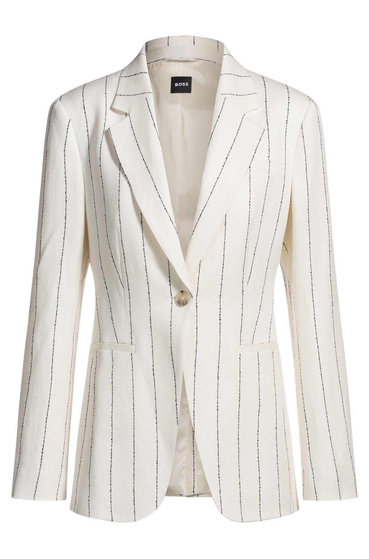 Slim-fit suit jacket in striped linen-blend bouclé Product Image