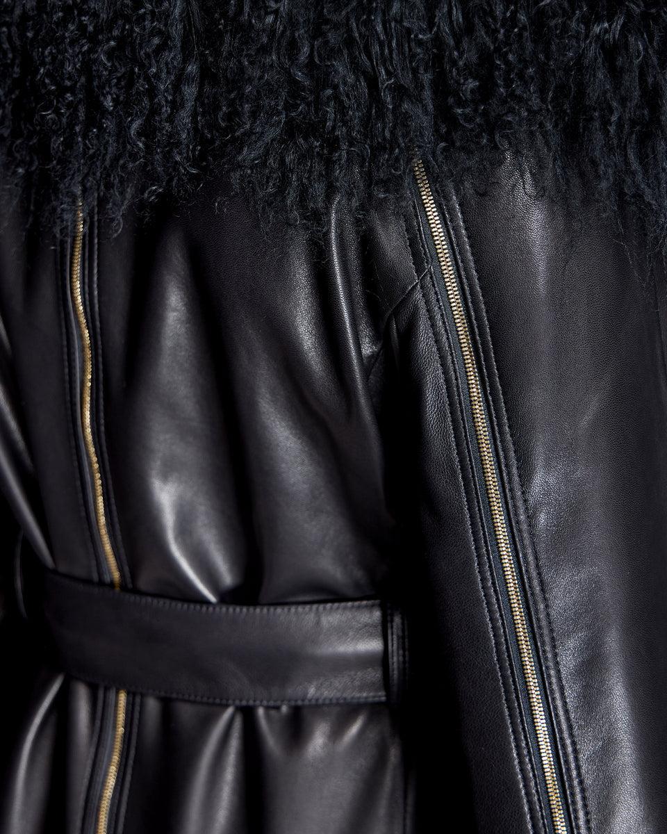 Julia & Stella by Maximilian Leather Wrap Coat with Dyed Mongolian Lamb Collar/Cuff (Maximilian) Product Image