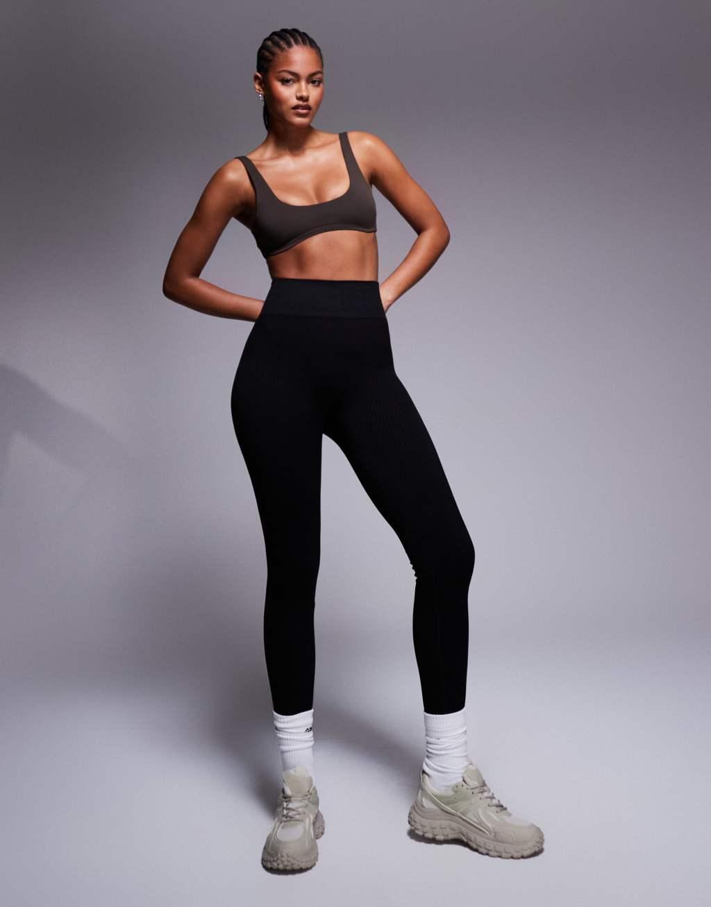 4505 Tall Icon seamless ribbed gym leggings in black  Product Image