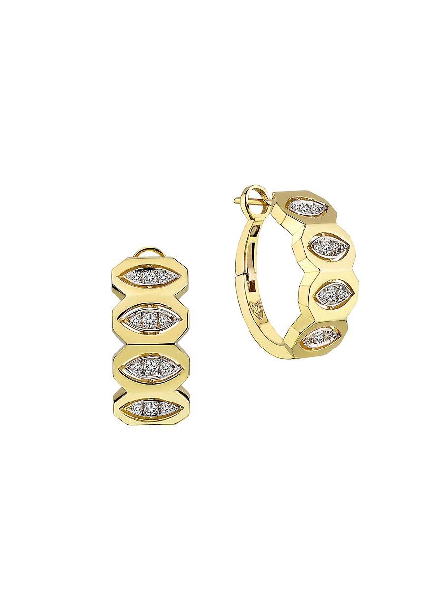 Womens Focus 14K Gold & Diamond Hoop Earrings Product Image