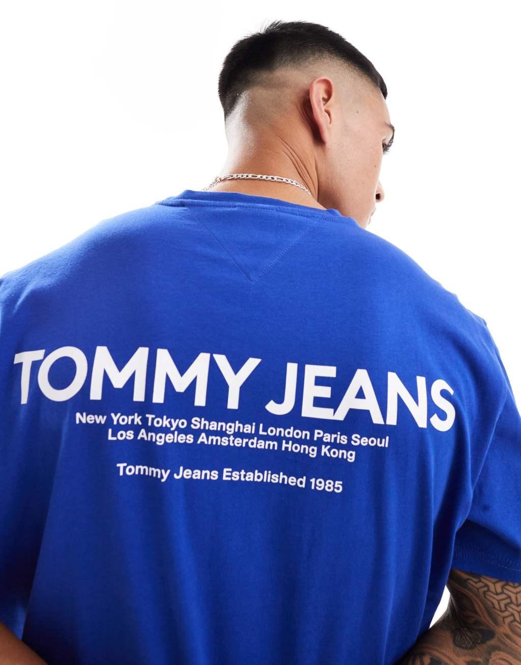 Tommy Jeans classic linear back print t-shirt in blue Product Image