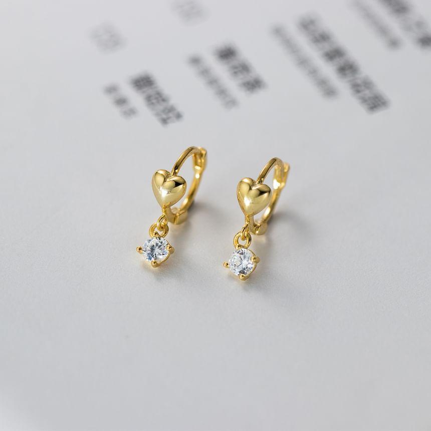 S925 Sterling Silver Heart Rhinestone Drop Earring Product Image