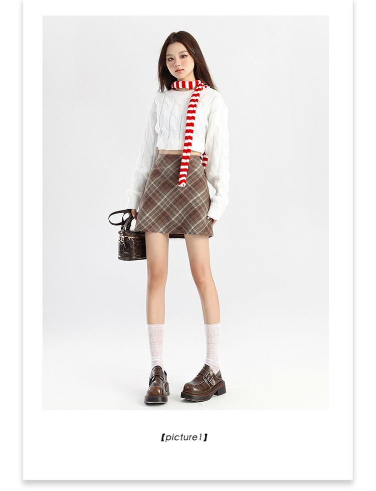 High Waist Plaid Mini A-Line Skirt Product Image