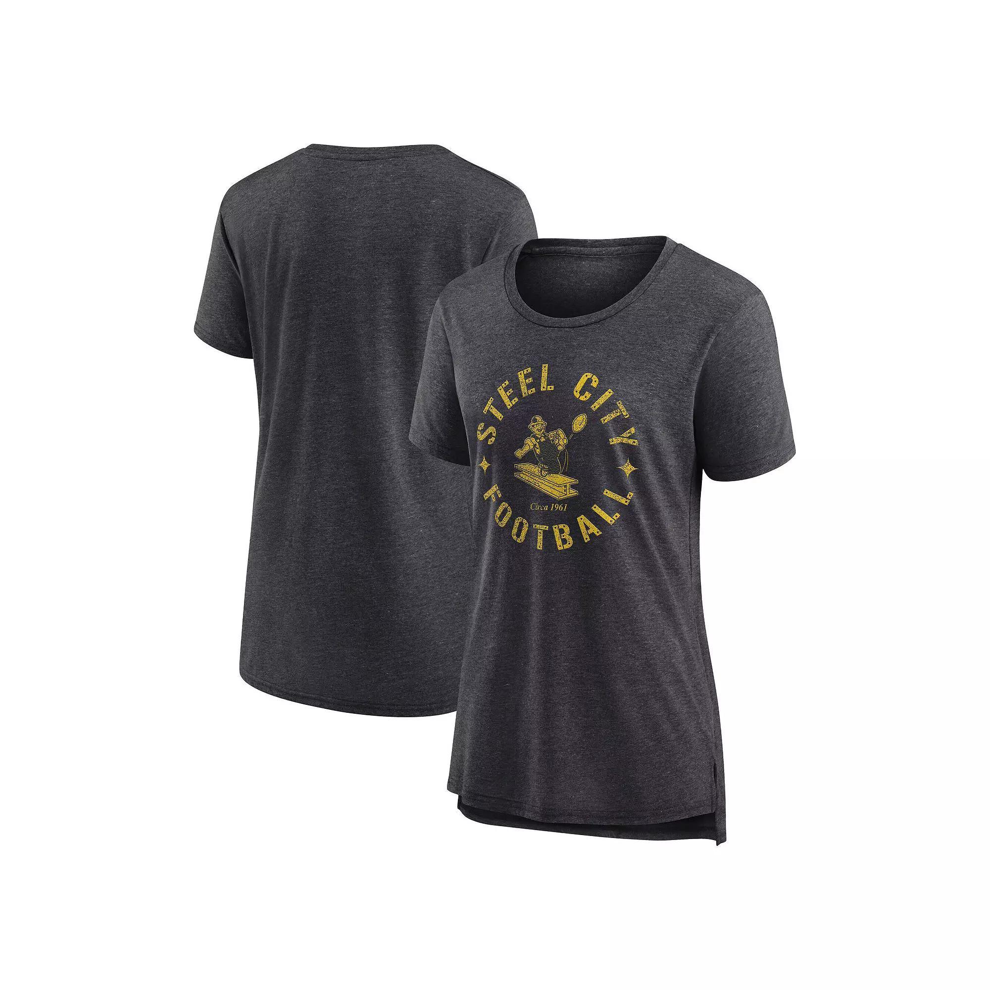 Women's Nike Charcoal Pittsburgh Steelers Vintage Graphic Tri-Blend Scoop Neck T-Shirt, Size: Large Product Image