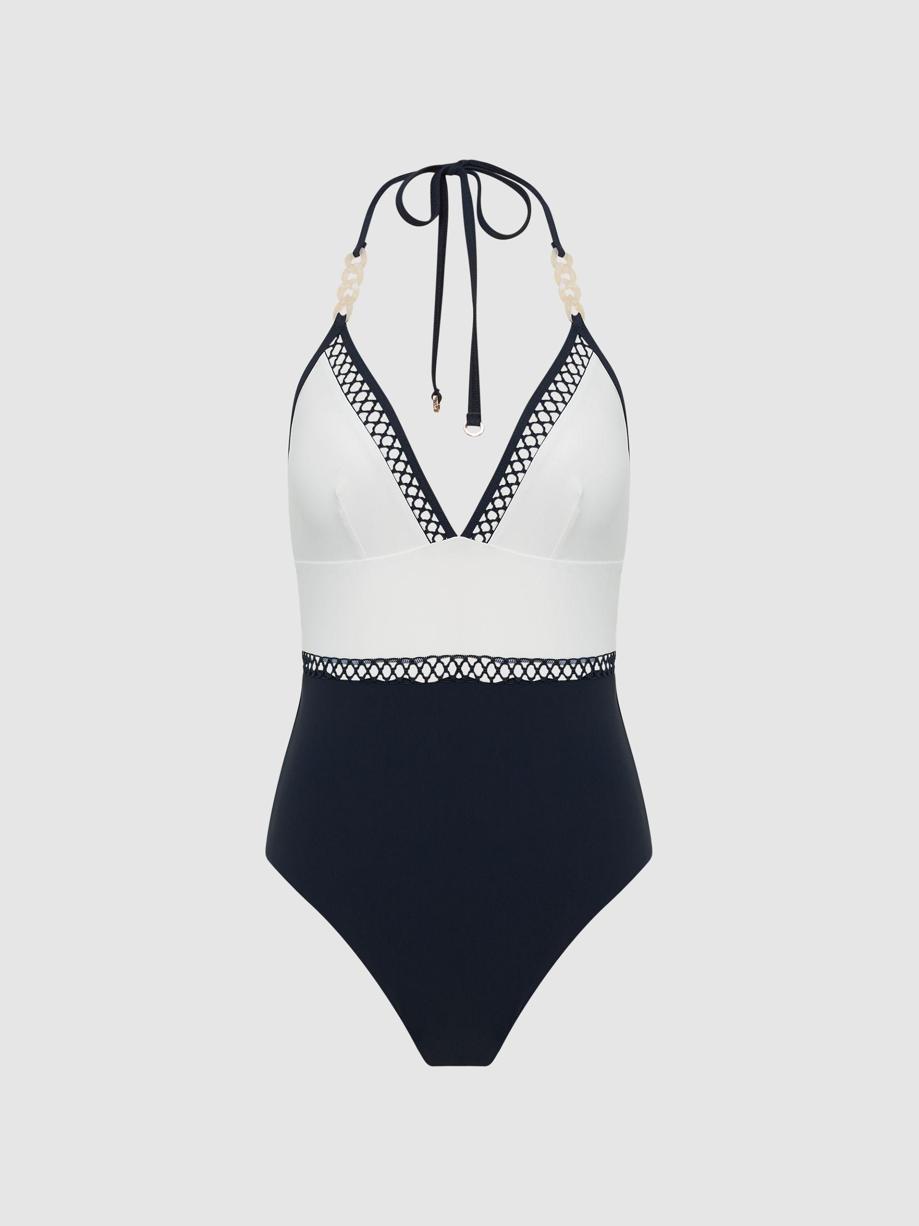 Colourblock Halter Swimsuit in Navy Product Image