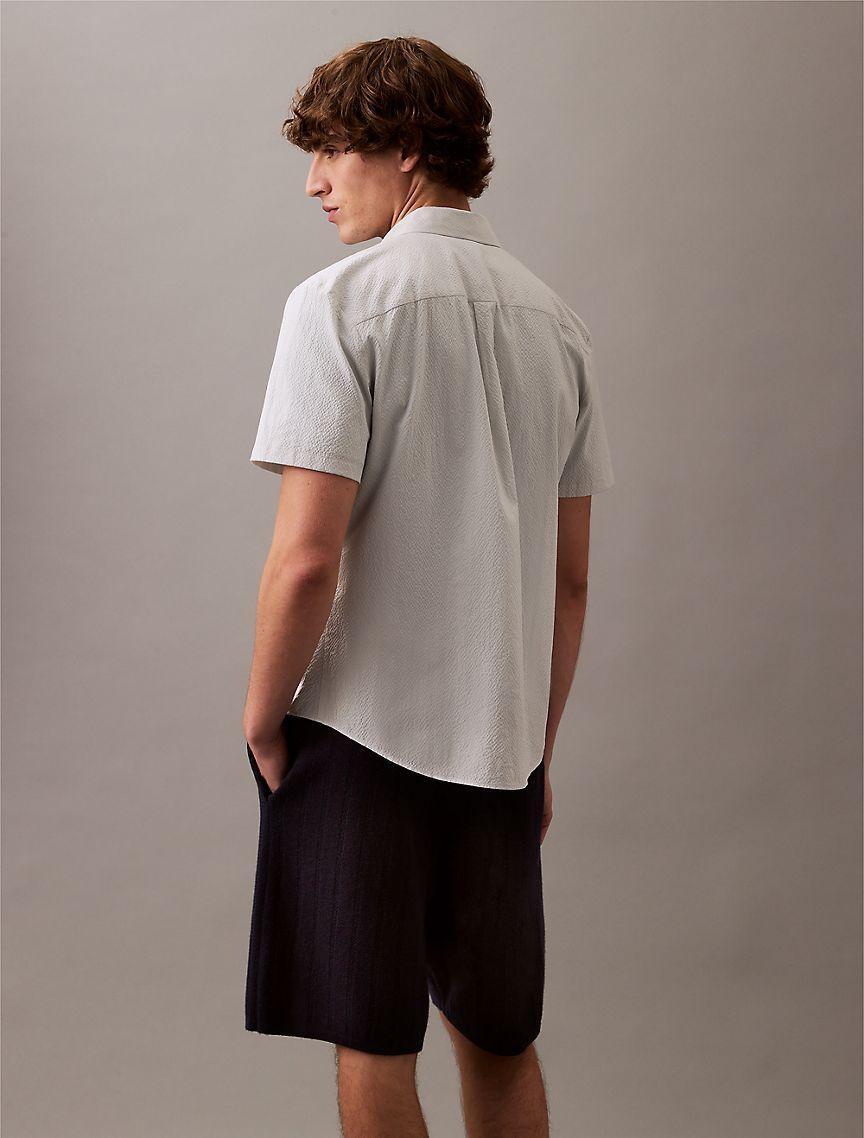 Calvin Klein Mens Solid Seersucker Classic Button-Down Shirt - White Product Image