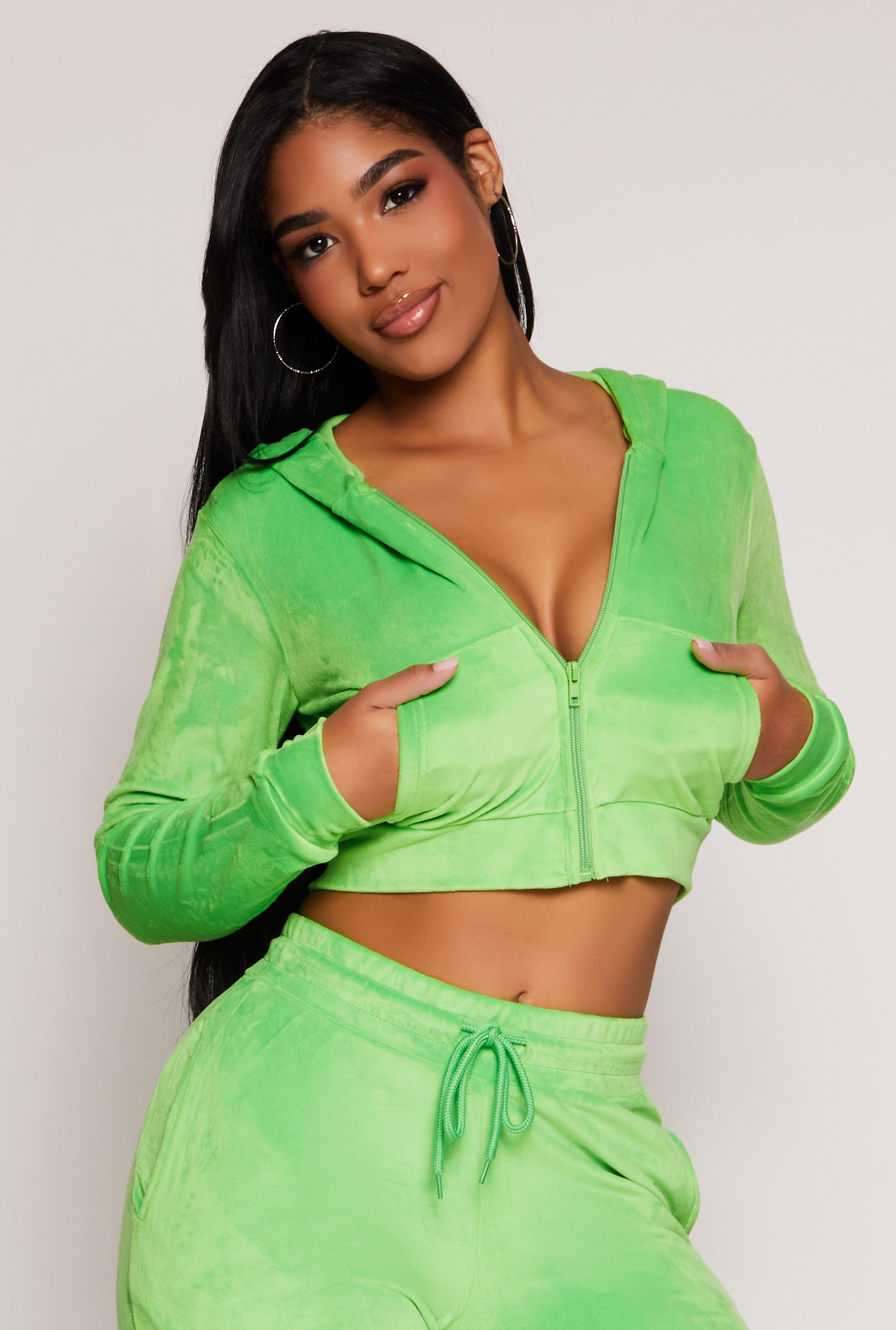 Womens Velour Zip Front Cropped Hoodie Product Image