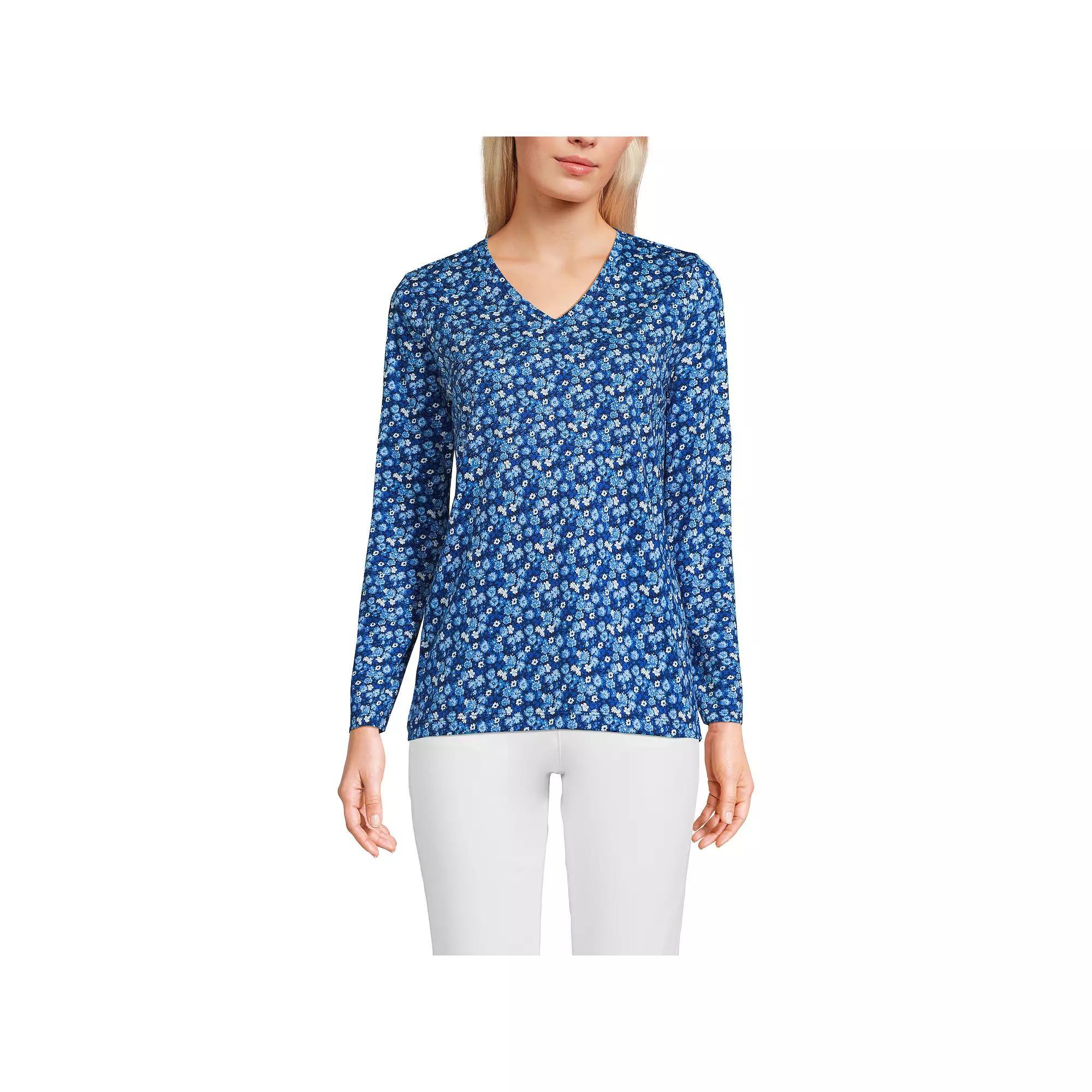 Women's Lands' End Relaxed-Fit Supima Long Sleeve Cotton V-Neck Tee,  Product Image