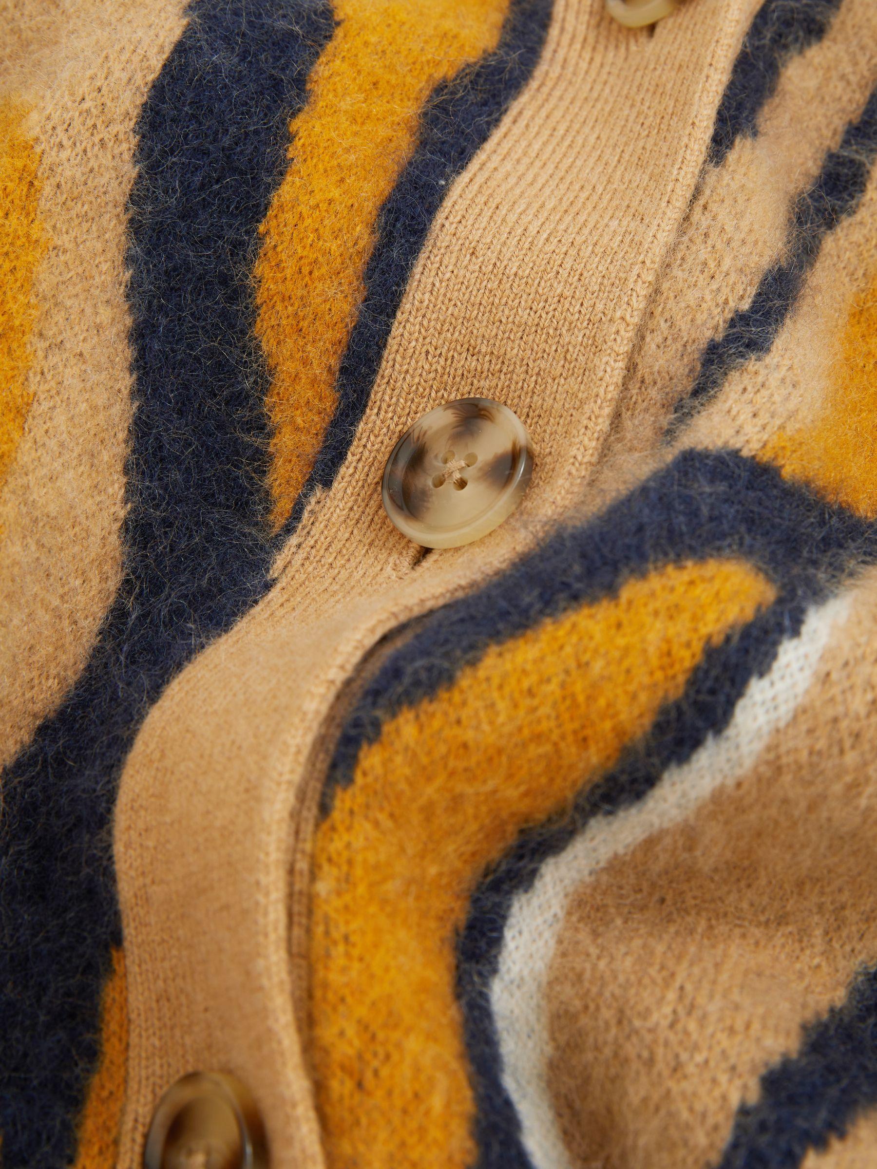 Wool Cashmere Intarsia Stripe Cardigan in Camel Product Image