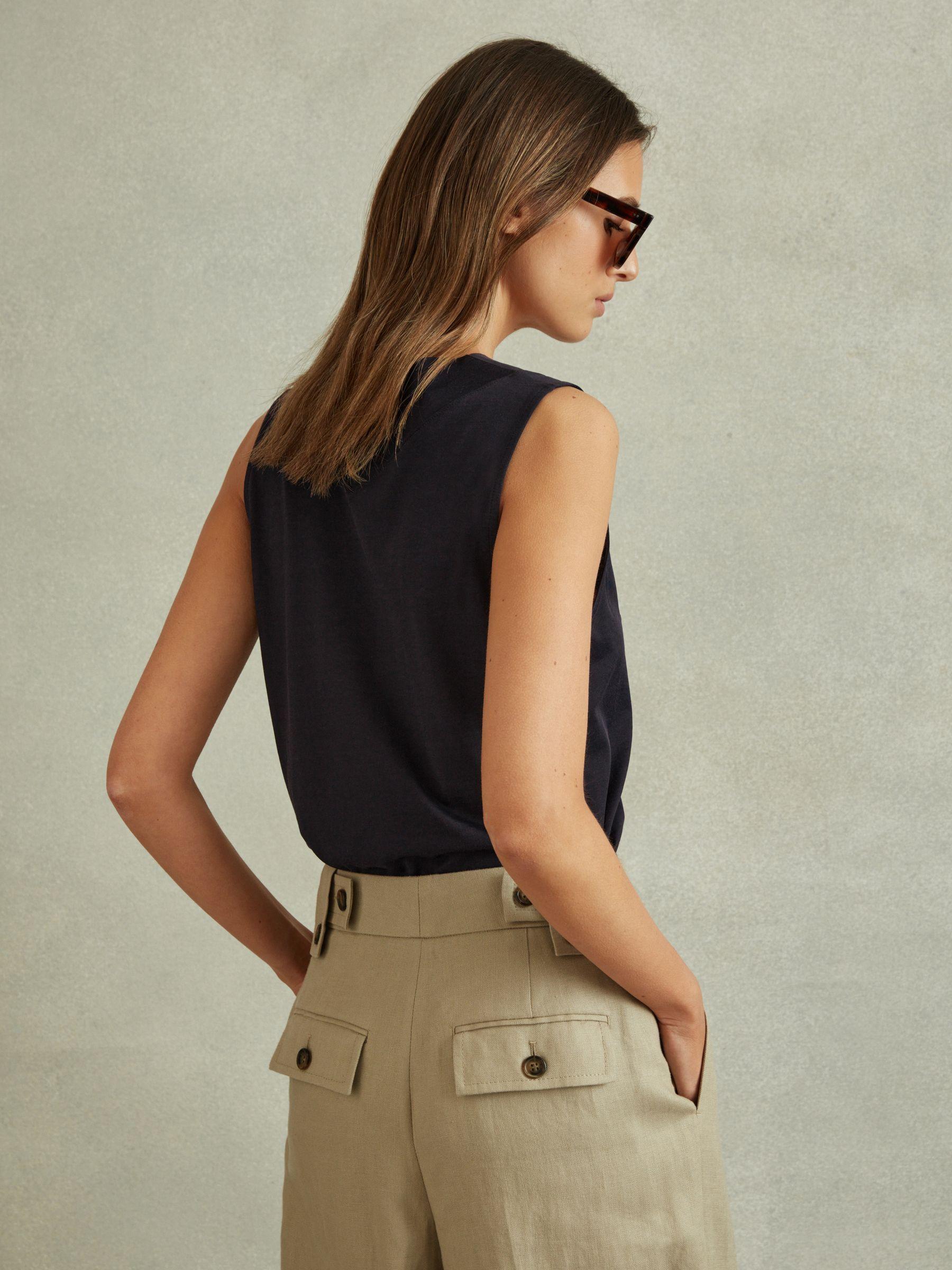 V-Neck Shell Top in Navy Product Image