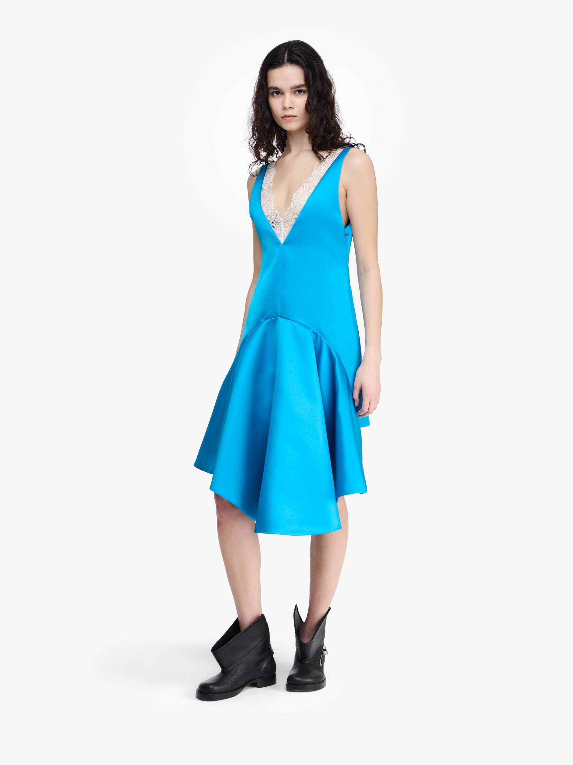 DRAPED HEMLINE V-NECK DRESS Product Image