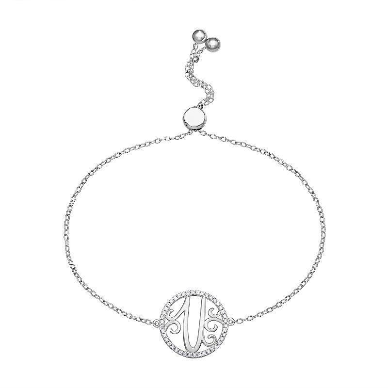 PRIMROSE Sterling Silver Cubic Zirconia Initial Cable Chain Bolo Bracelet, Womens Sterling Silver E Product Image