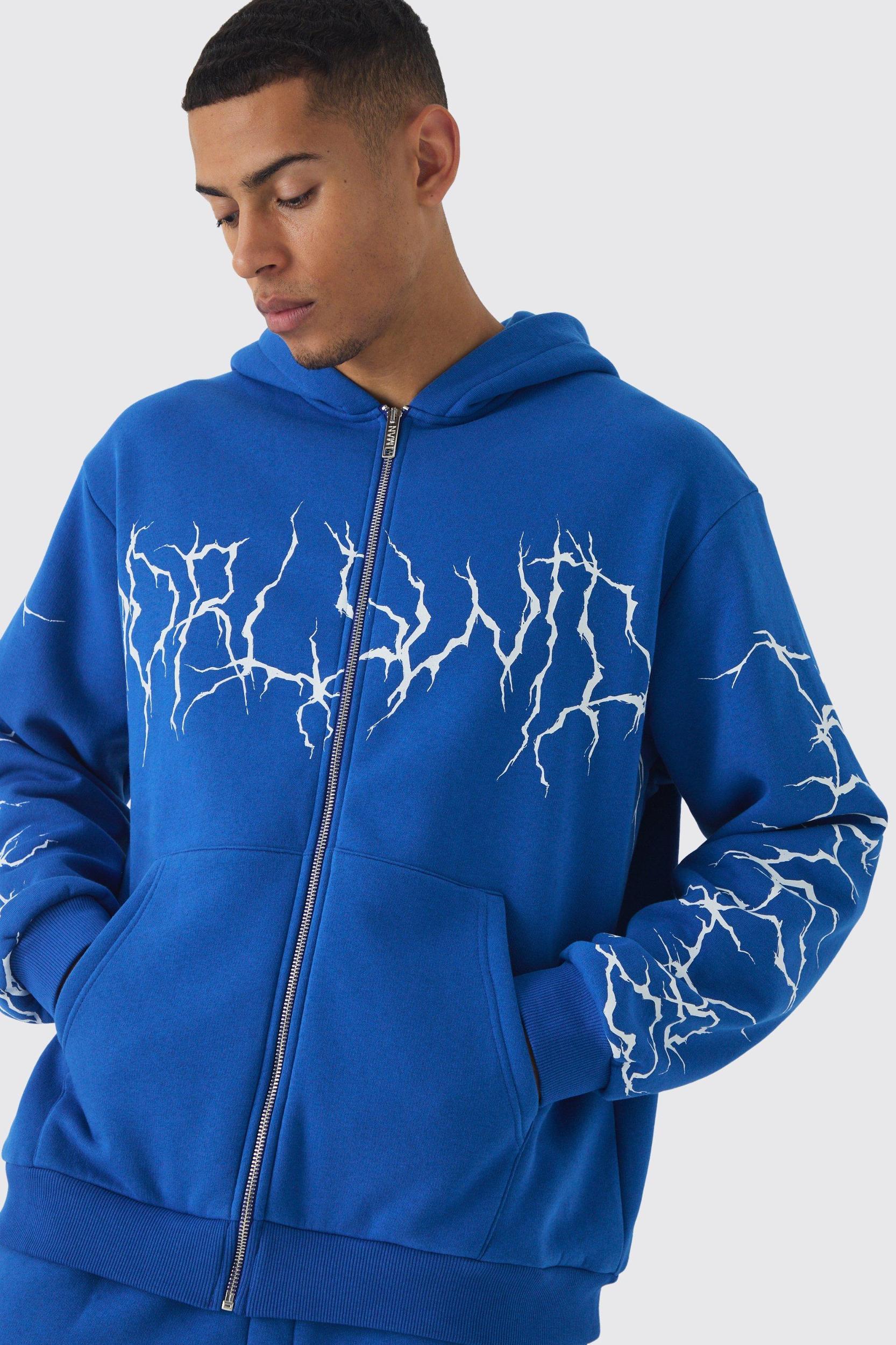 Oversized Graffiti Zip Through Hoodie | boohooMAN USA Product Image