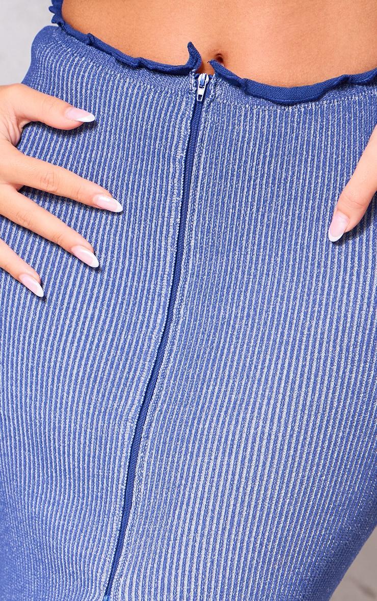 Blue Two Tone Knit Double Zip Maxi Skirt Product Image