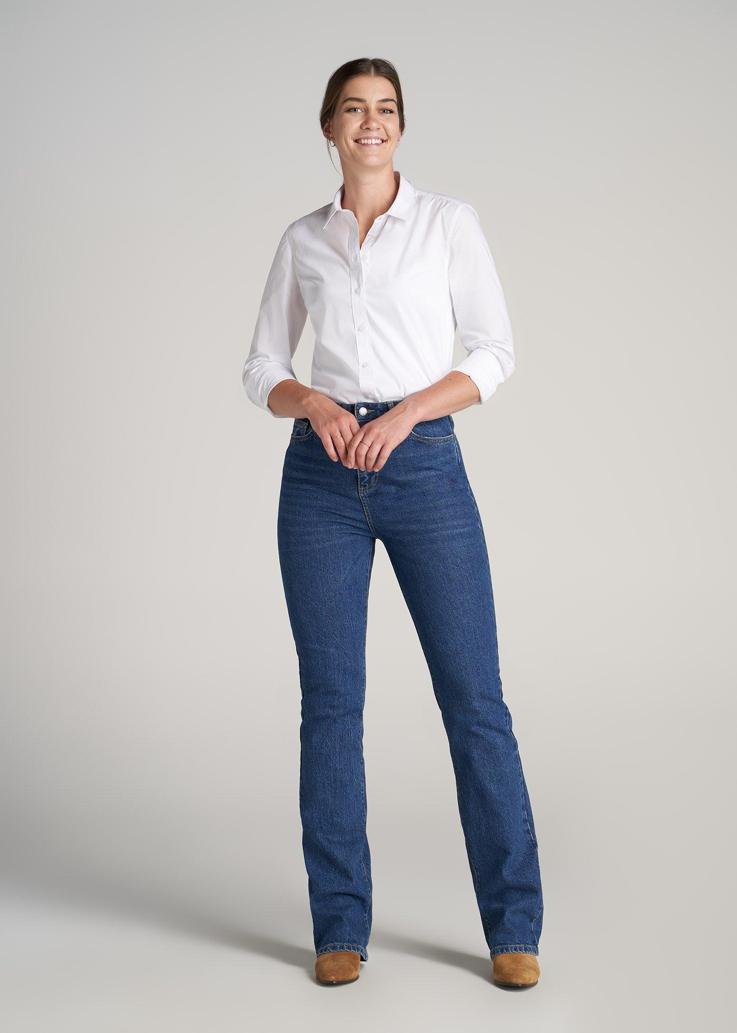 Button-Up Dress Shirt for Tall Women in White Product Image