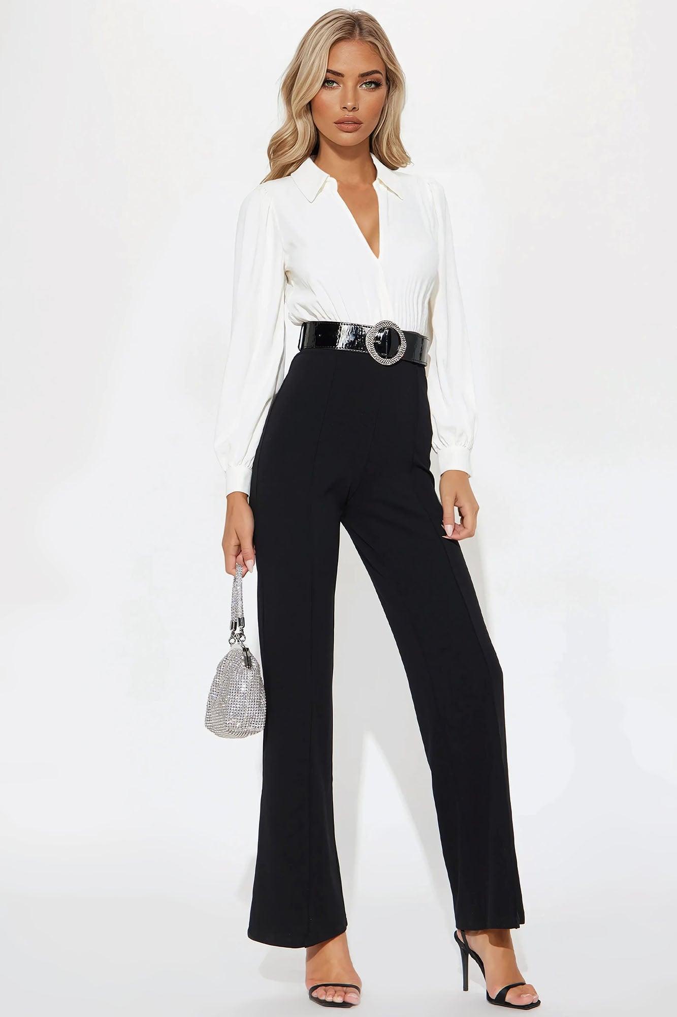 All Facts Jumpsuit - White/Black Product Image