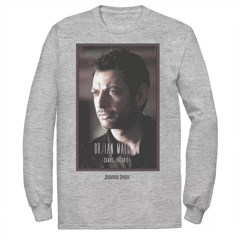 Mens Jurassic Park Dr. Ian Malcolm Chaos Theorist Long Sleeve Tee Athletic Grey Product Image