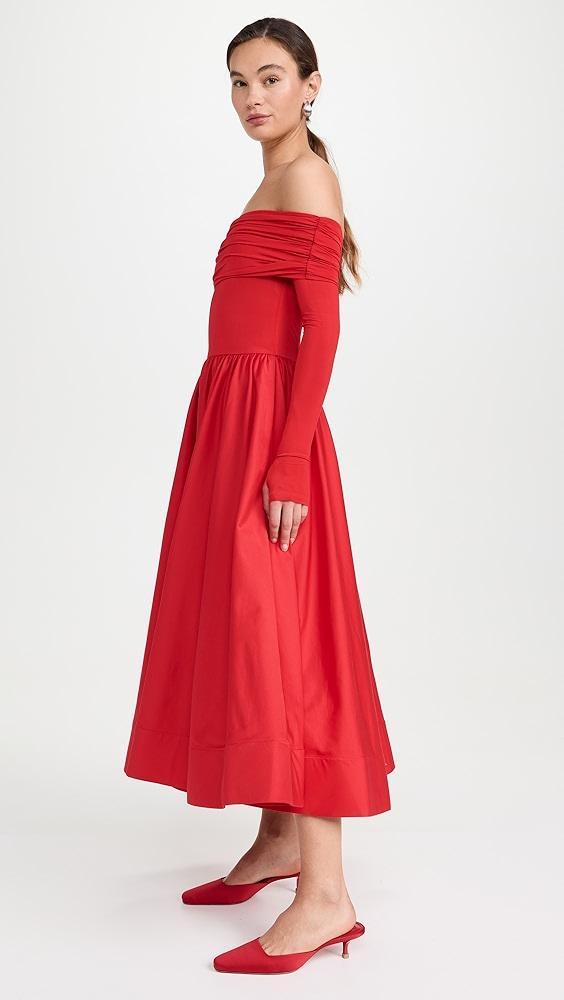 alice + olivia Arcana Off The Shoulder Flared Midi Dress | Shopbop Product Image