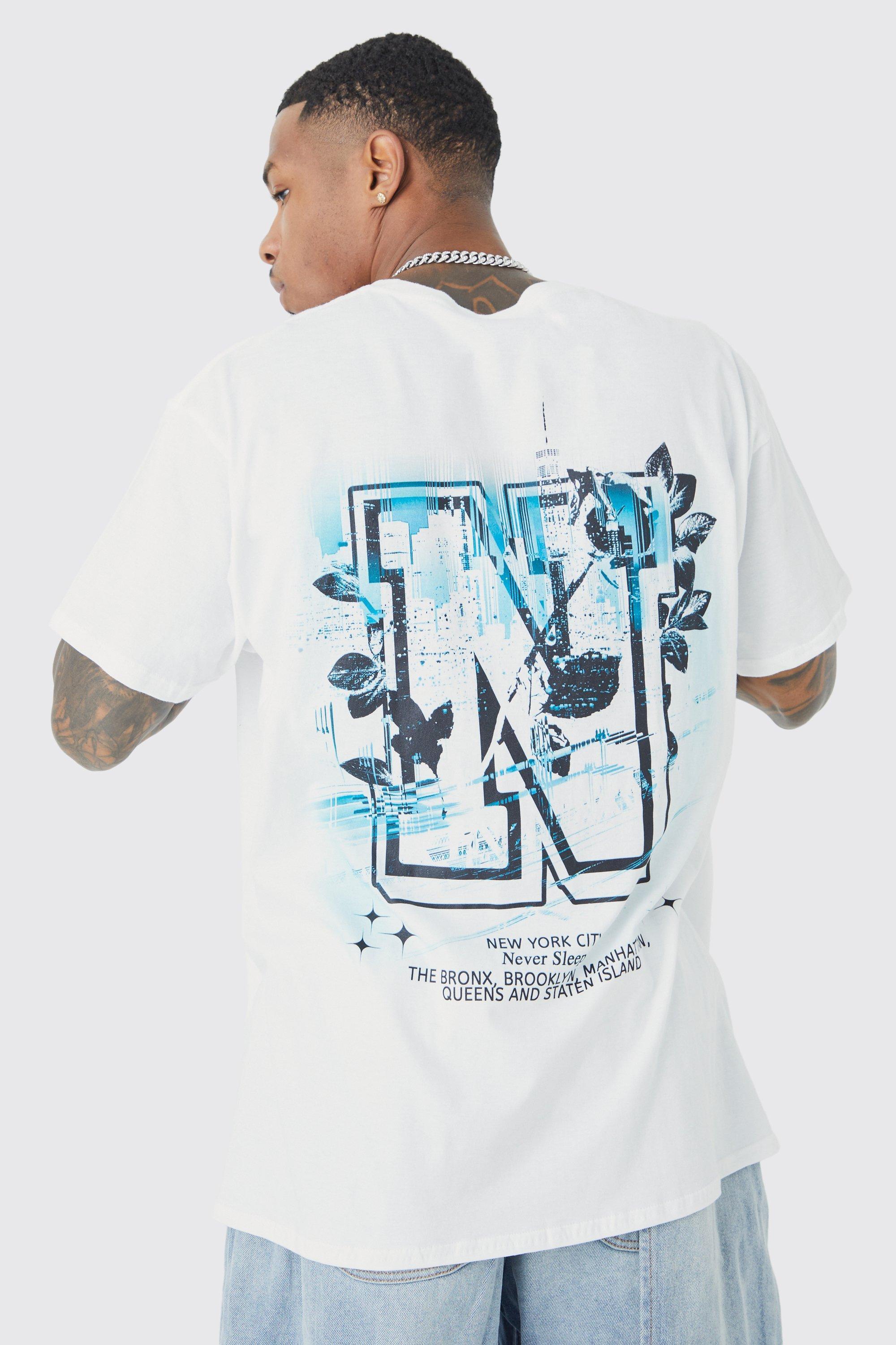 Mens White Oversized Floral Scenic Graphic T-shirt, White Product Image