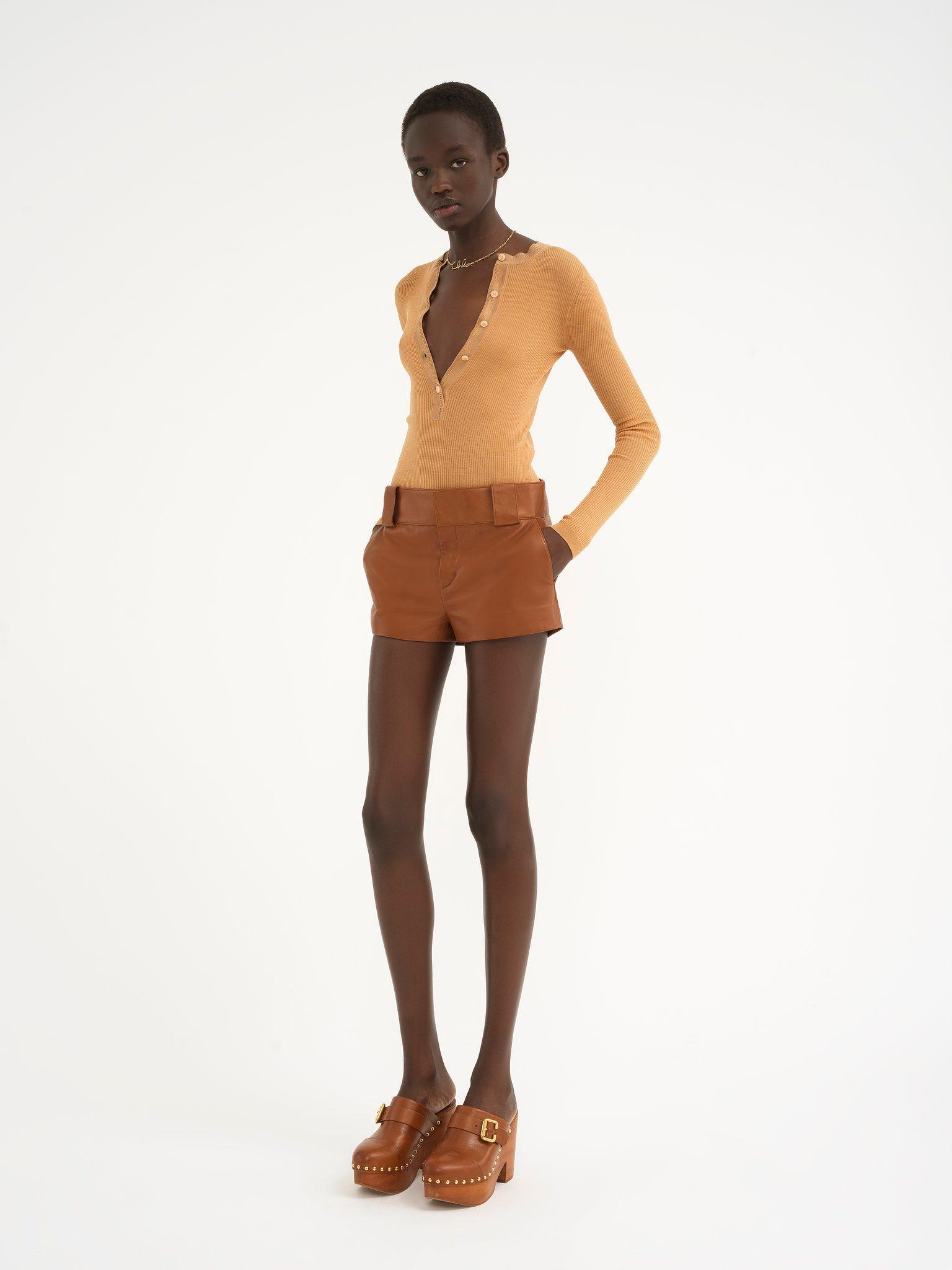Tailored mini shorts in soft nappa leather Product Image