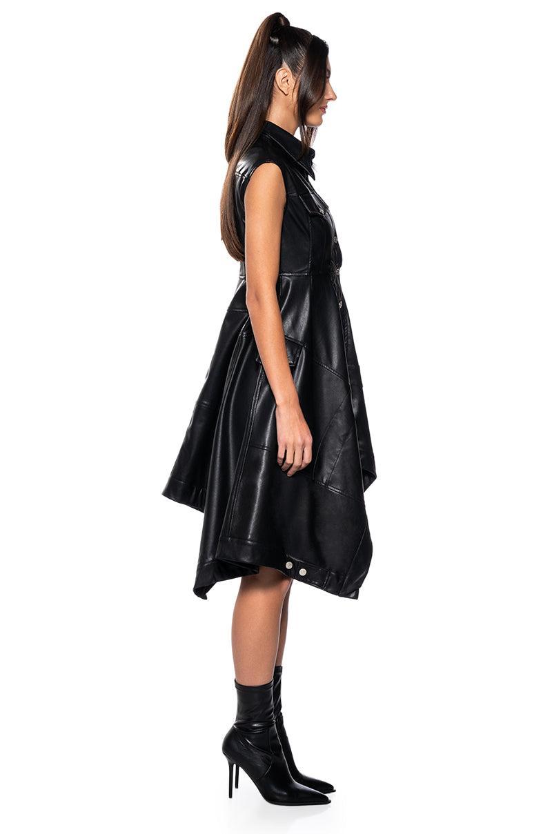 BLAIRE FLARED FAUX LEATHER MINI DRESS Product Image