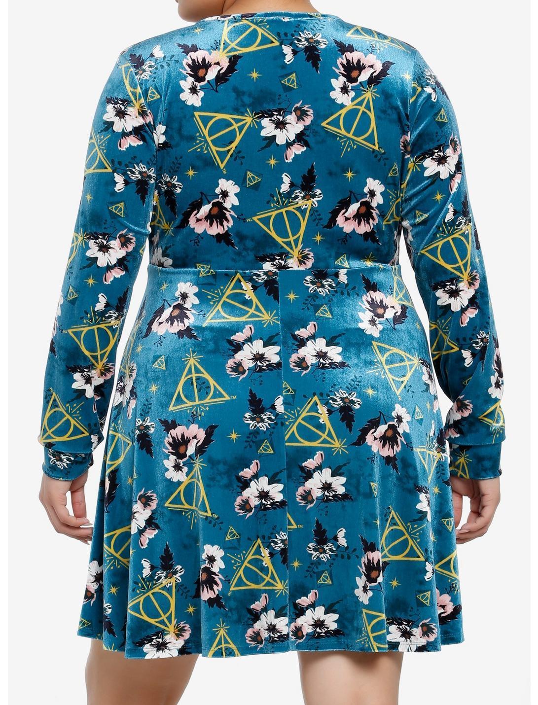 Harry Potter Deathly Hallows Floral Velvet Dress Plus Size Product Image