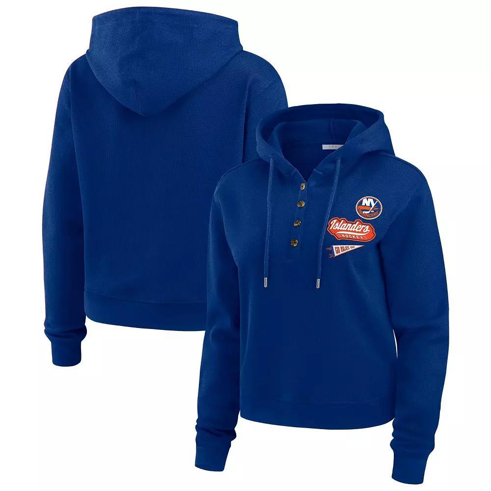 Women's WEAR by Erin Andrews  Royal New York Islanders Waffle-Knit Pullover Hoodie, Size: Large, Isl Blue Product Image