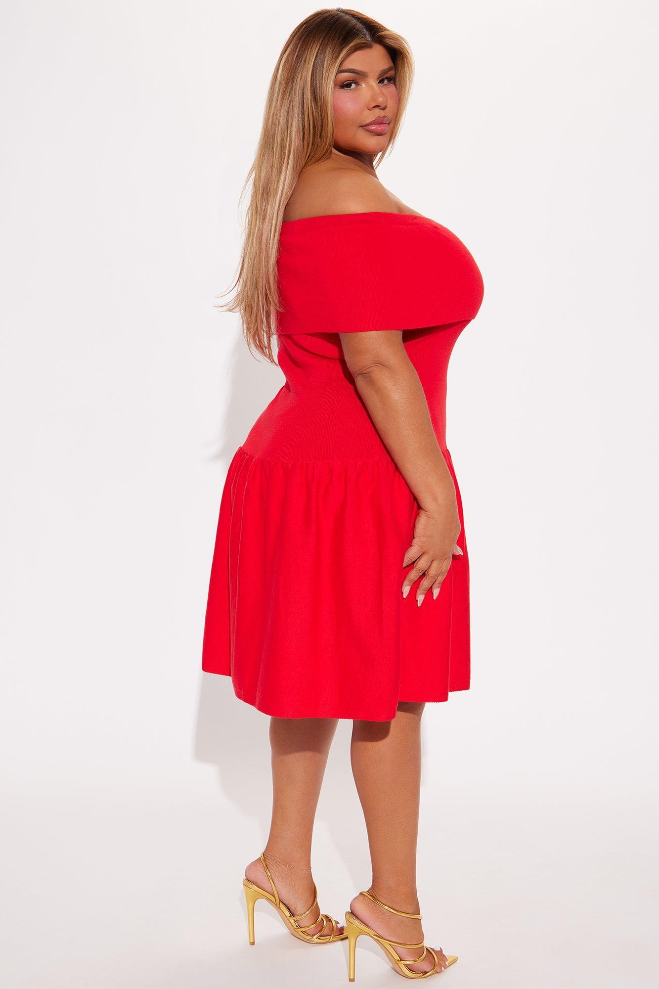 Daisy Off Shoulder Mini Dress - Red Product Image