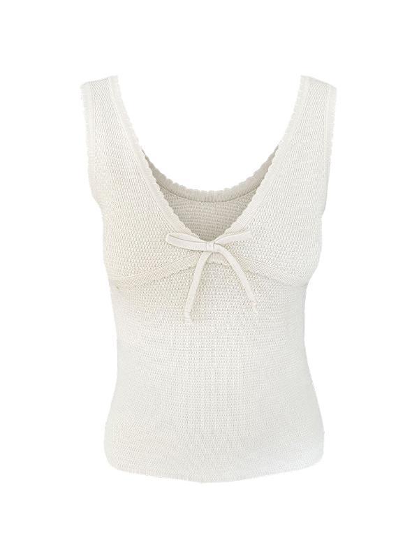 Contrast Color Stitching V Neck Bow Tank Top Product Image