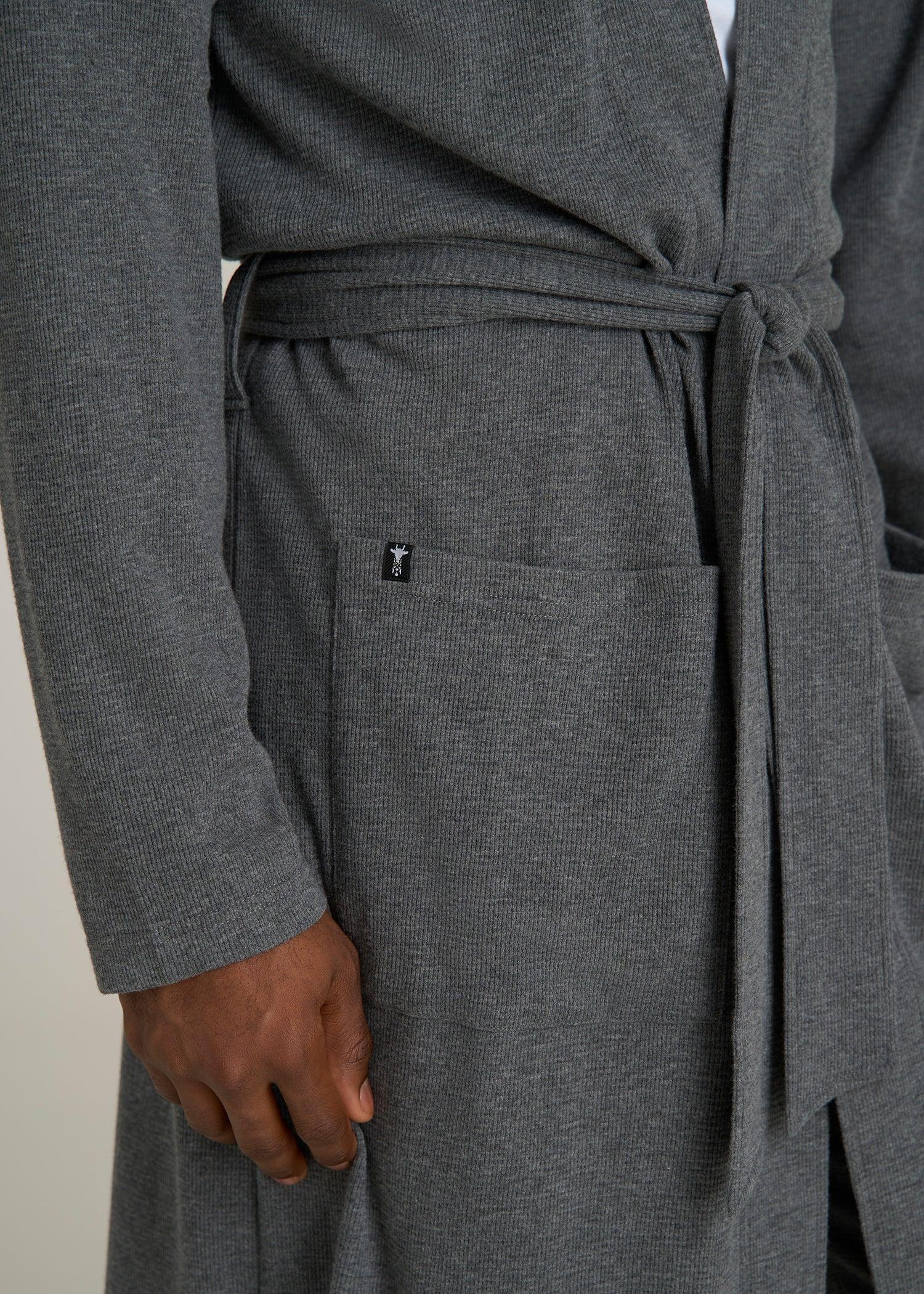 Waffle-Knit Lounge Robe for Tall Men in Stone Grey Mix Product Image