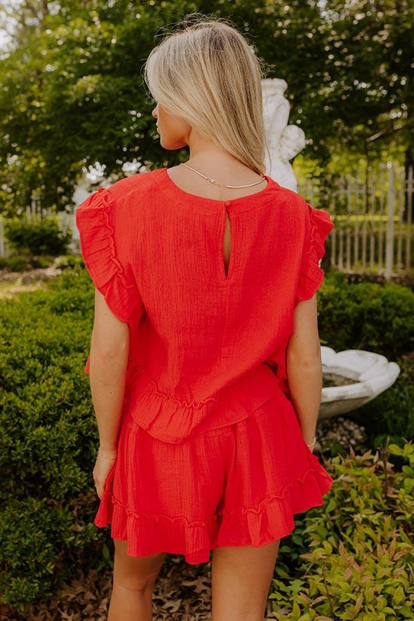 Coastal Muse Gauze Ruffle Top in Red Product Image