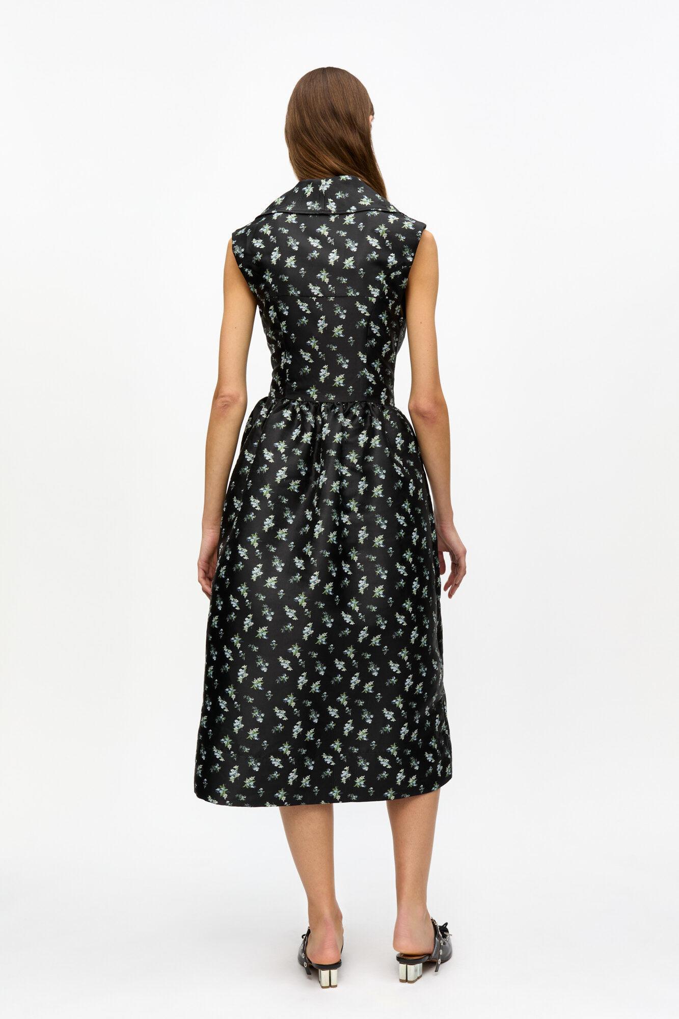 Black Floral Jacquard Midi Dress Product Image