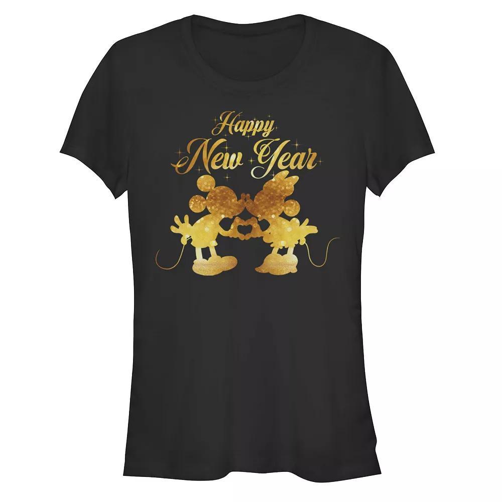 Disney's Mickey Mouse Juniors' Mickey and Minnie Kissing Happy New Year Graphic Tee, Women's, Size: Medium, Black Product Image