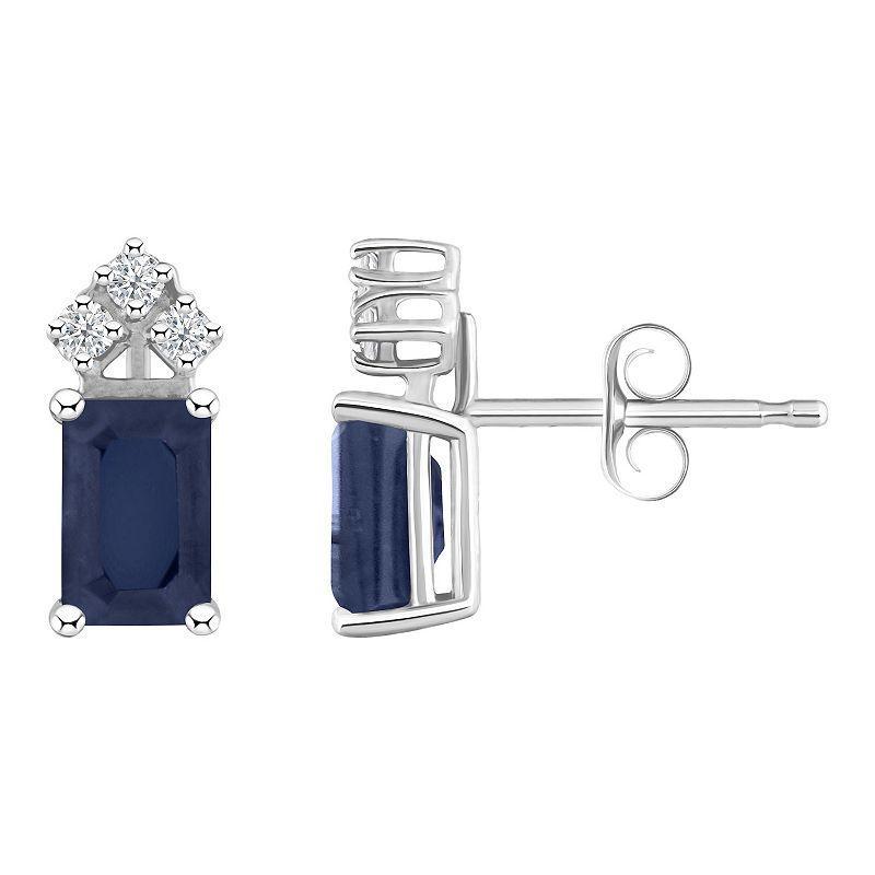 Celebration Gems 14k Gold Emerald Cut Tanzanite & 1/8 Carat T.W. Diamond Stud Earrings, Women's, 14k Whgold Product Image