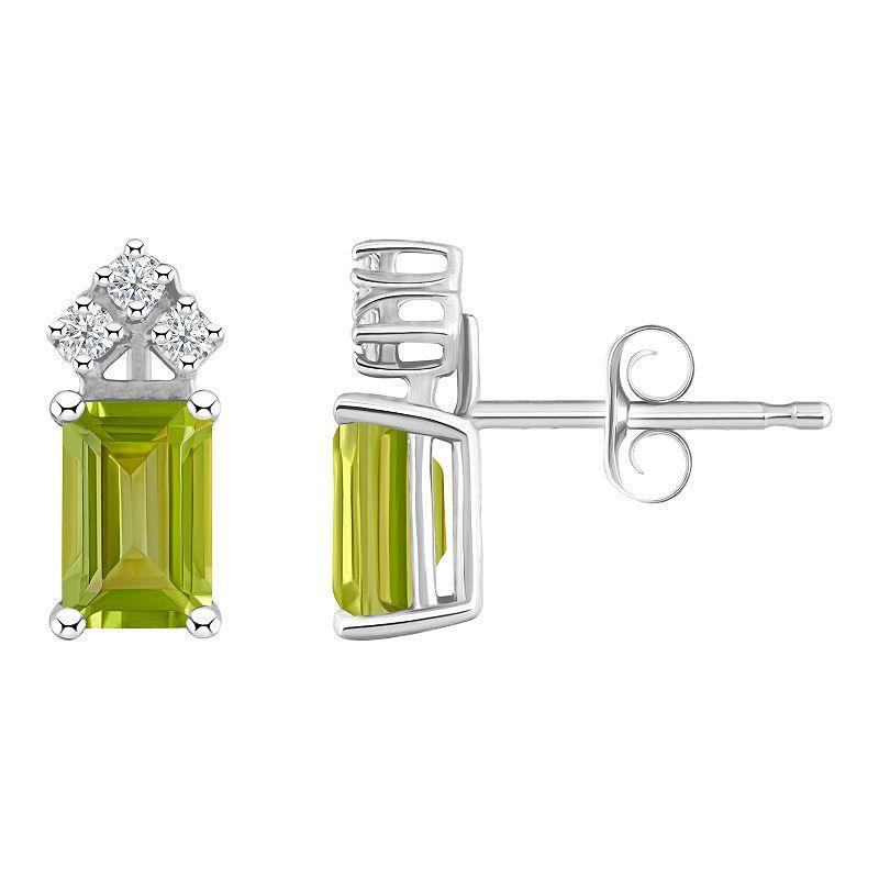 Celebration Gems 14k Gold Emerald Cut Peridot & 1/8 Carat T.W. Diamond Stud Earrings, Women's Product Image