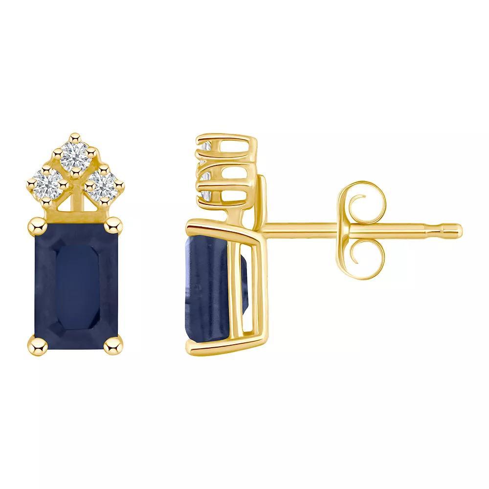 Celebration Gems 14k Gold Emerald Cut Tanzanite & 1/8 Carat T.W. Diamond Stud Earrings, Women's Product Image