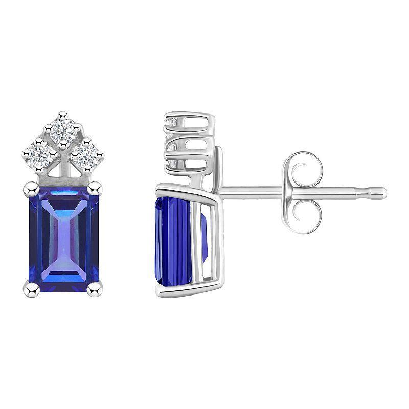 Celebration Gems 14k Gold Emerald Cut Tanzanite & 1/8 Carat T.W. Diamond Stud Earrings, Women's, 14k Whgold Product Image