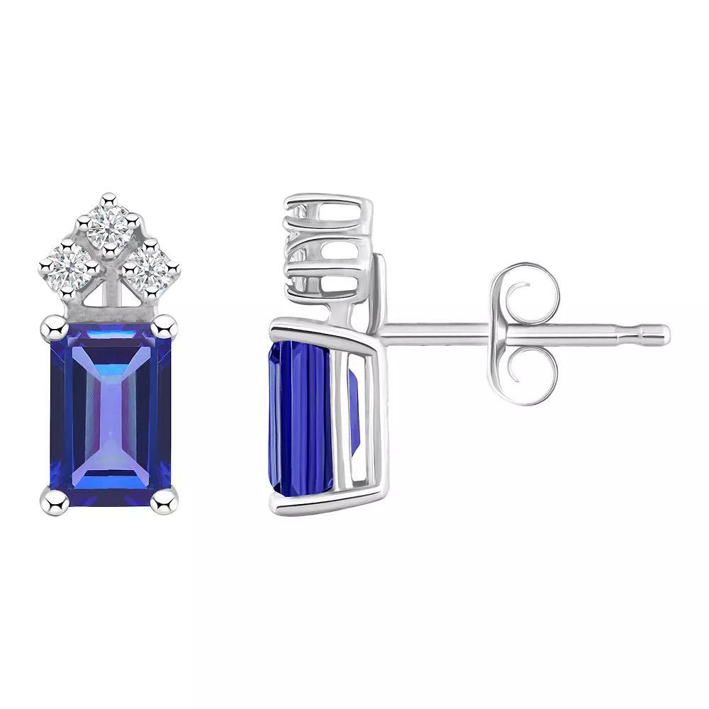 Celebration Gems 14k Gold Emerald Cut Tanzanite & 1/8 Carat T.W. Diamond Stud Earrings, Women's, 14k Whgold Product Image