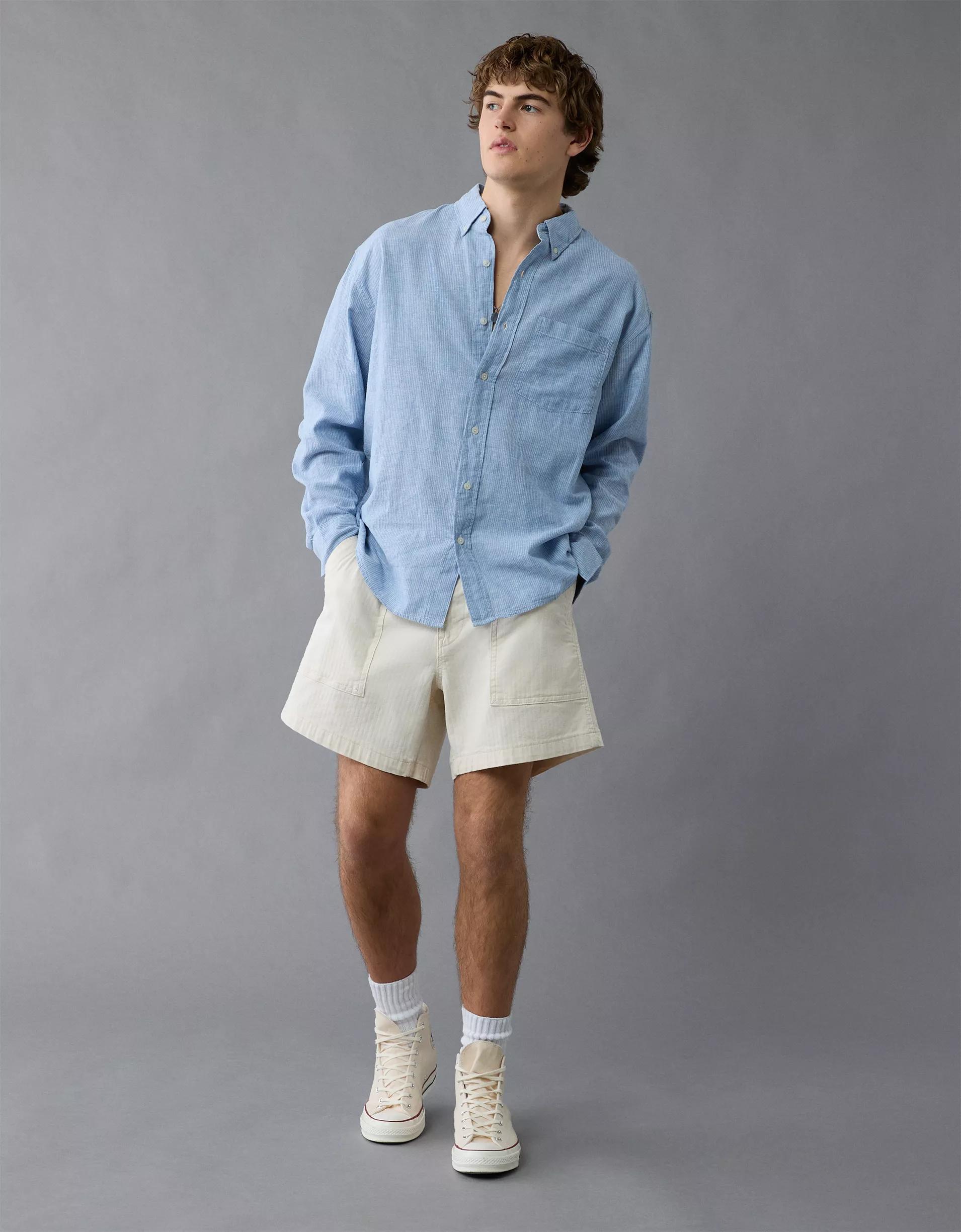 AE Everyday Relaxed Linen-Blend Button-Up Shirt Product Image