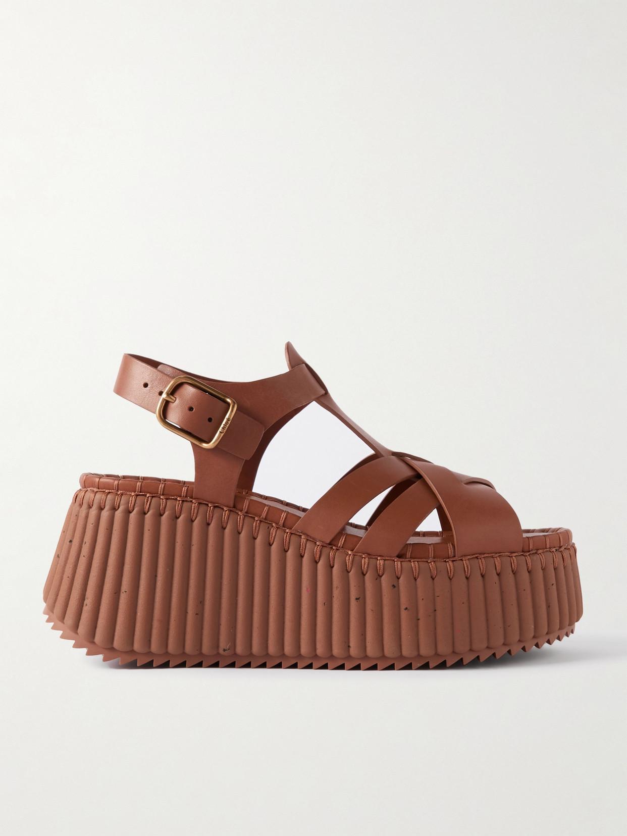 Nama Leather T-strap Platform Sandals In 27t Ginger Brown Product Image