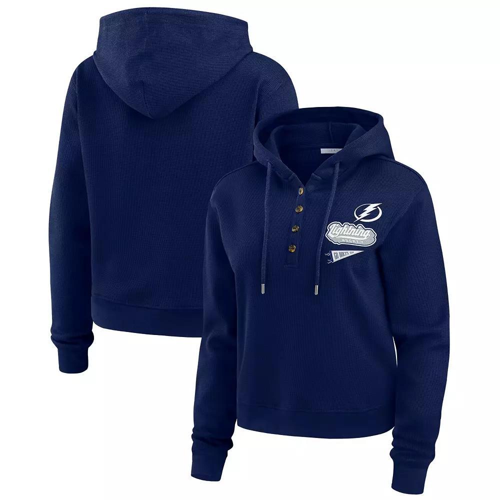Women's WEAR by Erin Andrews Blue Tampa Bay Lightning Waffle-Knit Pullover Hoodie,  Product Image