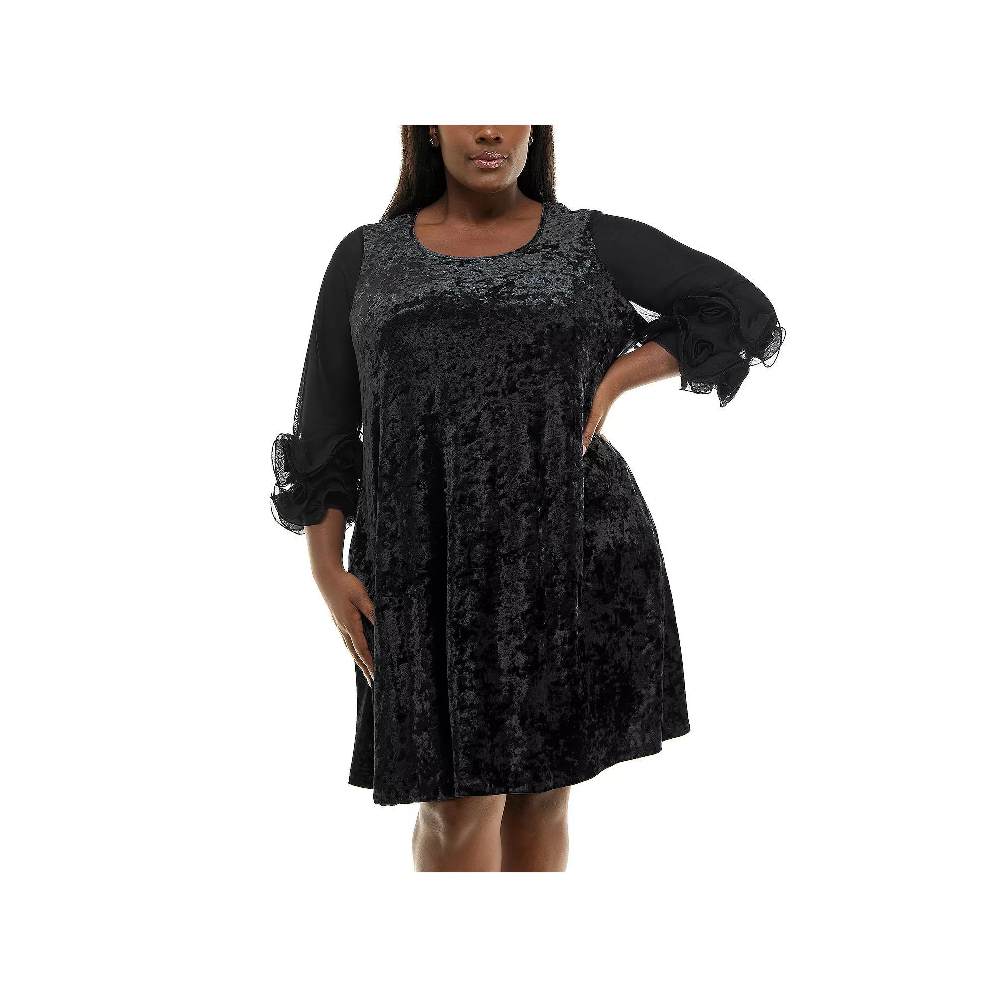 Plus Size Nina Leonard Crushed Velvet Trapeze Dress, Women's, Size: 1XL, Rich Green Product Image