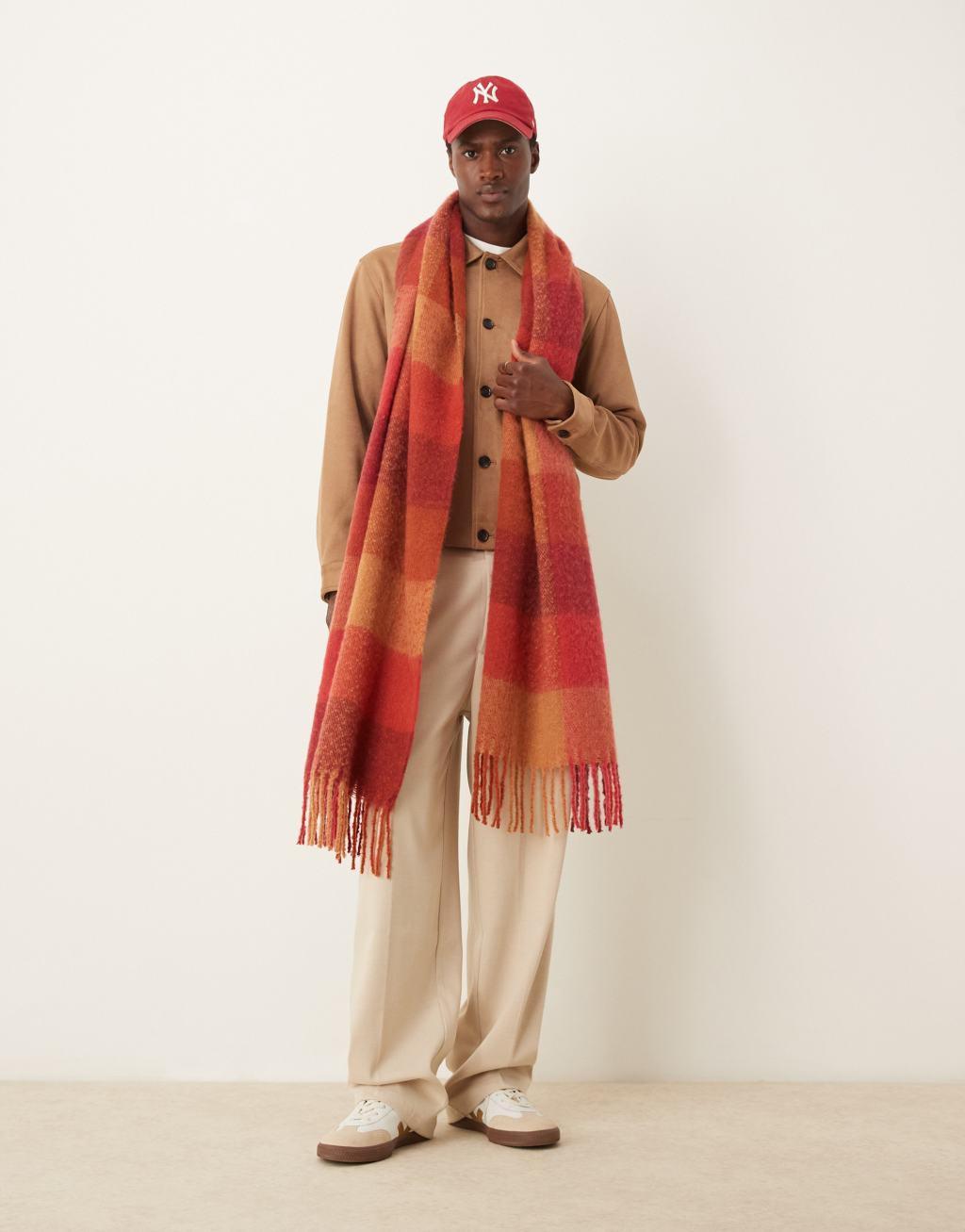 ASOS DESIGN checked blanket scarf in red Product Image