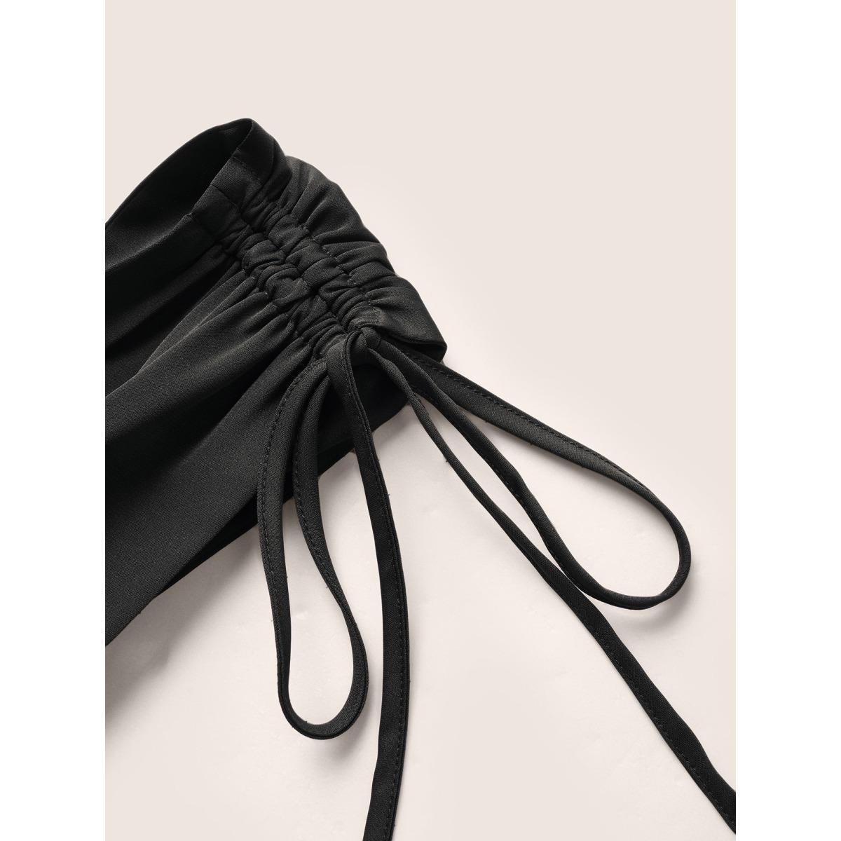 Plus Size Plain Shirred Drawstring Ruffle Layered Hem Dress Black Women Elegant Gathered Square Neck Sleeveless Curvy BloomChic 14-16/1X Product Image