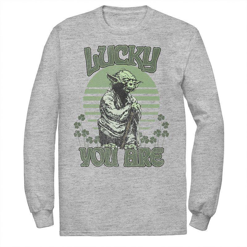 Men's Star Wars Yoda "Lucky You Are" Retro St. Patrick's Day Tee, Size: XL, Athletic Grey Product Image