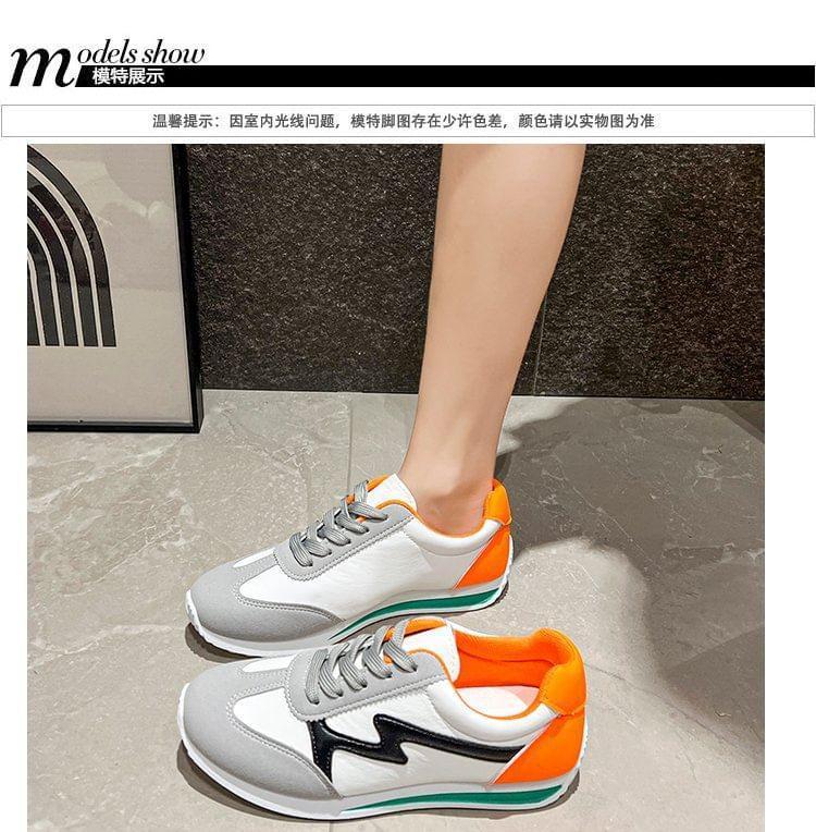 Color Block Lace-Up Faux Leather Sneakers Product Image